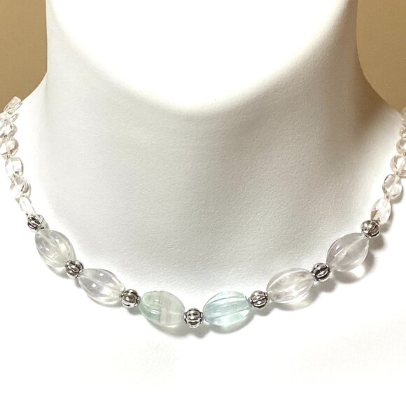 Genuine Pale Green Fluorite Beaded Choker, Natural Gemstone Bib Necklace - Picture 1 of 14